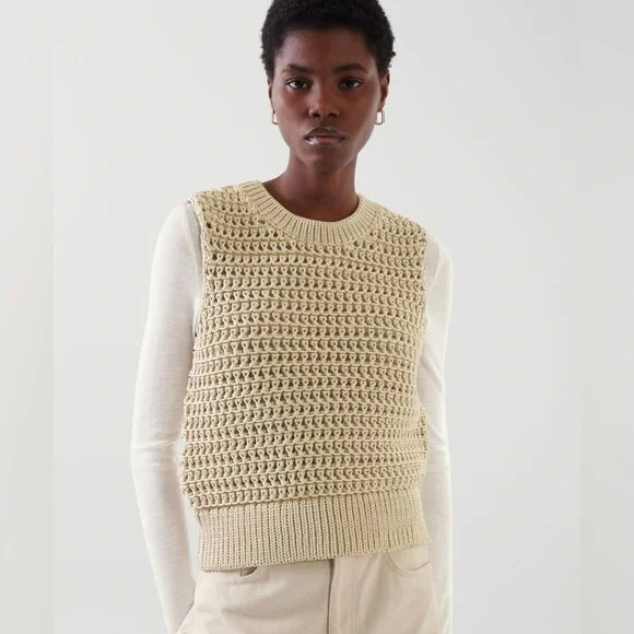 COS Chunky Open Knit Vest Beige Size M - Picture 4 of 15